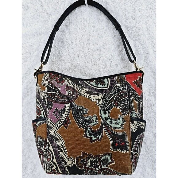 SPARTINA 449 Daufuskie Island Paisley Print Linen Black Leather Shoulder Bag - Picture 14 of 16